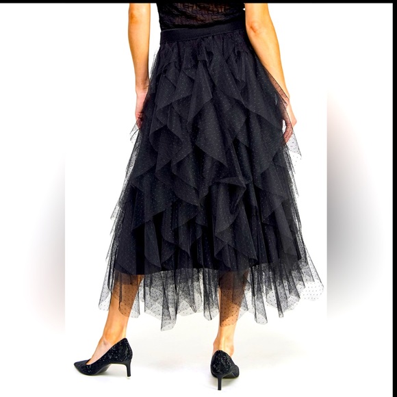 Trending Fun and Flirty Ruffled Tulle Pull on Stretch Waist Midi Skirt - Picture 5 of 7